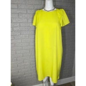 Who What Wear Neon Yellow Frilled Sleeve Shift Dress Size M